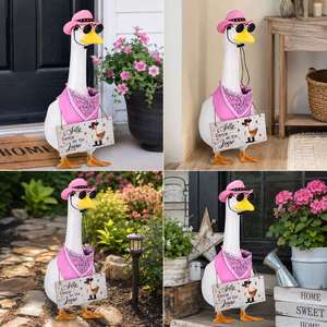 En gros : Décoration extérieure amusante en forme de statue d'oie avec costume de cowgirl rose et bandana à motif Paisley - Product Image 5