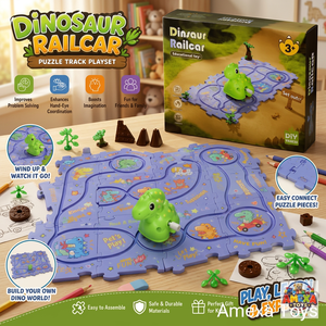 Circuit de train dinosaure à monter soi-même avec puzzle et jouets à remonter pour enfants en plastique/PVC JR MS INDUSTRIES - Product Image 6