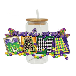 Pegatina de transferencia Mardi Gras UV DTF <span class=keywords><strong>para</strong></span> gafas Libbey de 16oz, envolturas <span class=keywords><strong>para</strong></span> botellas, latas, calcomanías personalizadas impermeables DIY - Product Image 4