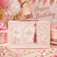 Boîte cadeau rose haut de gamme personnalisée avec logo, en carton rigide, style vintage, avec pompon en forme de chandelier, vente en gros