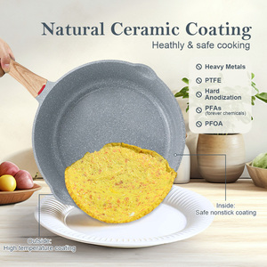 Bộ nồi chảo đá granite SANLANG có nắp kính, chảo rán bằng nhôm đúc, phủ lớp chống dính ceramic, chảo sâu lòng & chảo rán - Product Image 2