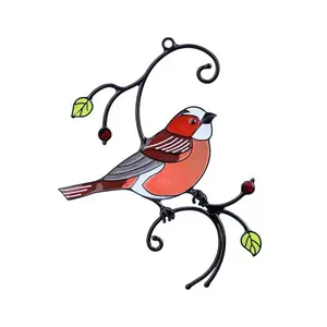 母の日のメタルウィンドウアートのためのカラフルな錬鉄製ガラスハチドリウィンドウアートペンダント春の鳥の装飾