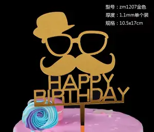 こんにちは60ひげメガネ帽子アクリルカード装飾ベーキング用品セットお誕生日おめでとうパーティーケーキトッパー装飾