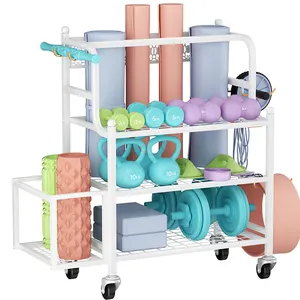 JH-Mech Home Gym Storage Rack For Organizing Yoga Strap And Resistance Bands Multi Function Yoga Mat Storage Rack Shelves