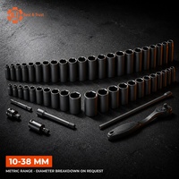 Jeu de douilles à chocs B&T 54 pièces, 1/2 pouce, métriques 10-38 mm, en chrome vanadium, avec coffret rigide, OEM
