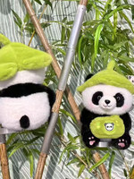 Peluche Panda Hua-Hua Mignon en Forme de Feuille de Lotus, Tenant une Abeille et une Caméra (Coton PP et Fourrure de Vison Européen) – Cadeau Idéal pour Enfants