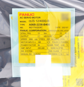 FANUC A06B-2238-B400 AiS 12/4000-B มอเตอร์ AC 1.2kW 4000rpm สำหรับเครื่องจักร ของแท้และมีสินค้าในสต็อก - Product Image 3