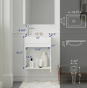 Europei sanitari Hotel lavabo bagno mobile da 16 pollici galleggiante moderno bagno sottile vanità con lavello - Product Image 6