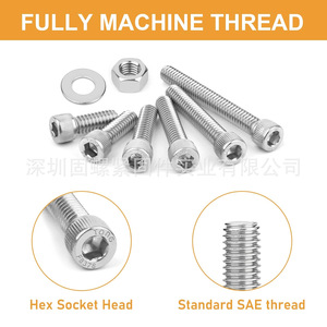 175Pcs 1/4-20 Stainless Steel Socket Cap Screws Nuts Washers Set Inch Size Fine Thread Cylindrical Head A2-70 Grade 8.8 - Product Image 2