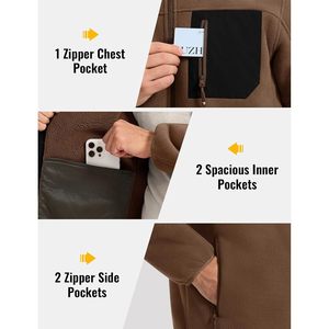 Rdruko Men's Fleece Jacket Full Zip Sherpa <b>Lined</b> Warm Thermal Winter Outdoor <b>Coat</b> 4 Pockets - Product Image 5
