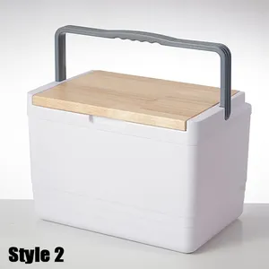 Caja enfriadora de plástico de 11 litros con tapa de madera, Enfriador de comida de hielo para pesca, Camping, viaje, coche, deportes al aire libre, uso de cofre de hielo