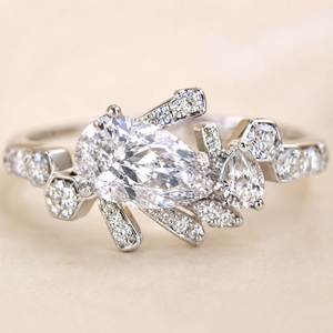 Bague florale en forme de goutte d'eau pour femmes, bijou élégant pour l'index, style princesse - Product Image 5