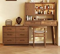 Coiffeuse en bois massif sur mesure avec miroir éclairé et commode, bureau de coiffeuse moderne et minimaliste pour chambre à coucher avec rangement intégré