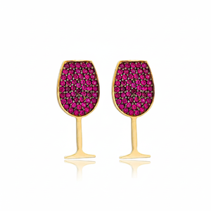 <b>Wine</b> Glass Shape Ruby Stone Stud Earrings Wholesale Turkish Handcrafted 925 Silver Sterling Jewelry - Product Image 2