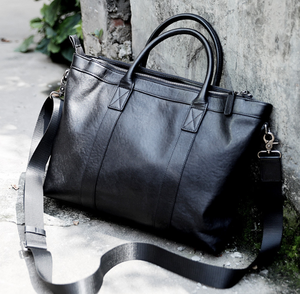 DFD010 Sac de documents de luxe pour hommes en cuir de vachette pleine fleur noir avec bandoulière et poignée - Product Image 2