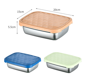 Boîte à lunch rectangulaire en silicone 304 pour enfants, conteneur alimentaire avec couvercle en silicone, boîtes à lunch en acier inoxydable avec couvercle en silicone - Product Image 1