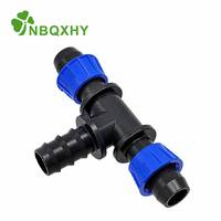 Colección de Conexiones en T con Tuerca de Seguridad, 5 Piezas, Opciones de Derivación Lateral, Rosca Macho / Conector de Púas / Válvula de Palanca / Válvula de Perilla, 16mm PE para Riego