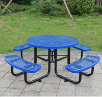 Table de pique-nique ronde personnalisée en usine avec trou de parapluie table de pique-nique ronde en métal table de pique-nique en acier