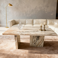 Table à manger rectangulaire en travertin beige / Table basse en marbre blanc éléphant pour salle à manger