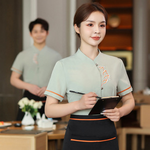 Vestiti da lavoro del cameriere femminile ristorante cinese Hotel Catering abiti da lavoro manica corta Hot Pot Hotel abbigliamento estate - Product Image 4