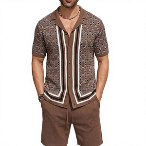 Ensemble de shorts en viscose à col cubain, style business décontracté, costumes en tricot jacquard de haute qualité pour hommes, printemps été - Product Image 3