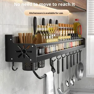 Organisateur de Cuisine Mural Multifonctionnel sans Perçage en Métal <span class=keywords><strong>avec</strong></span> <span class=keywords><strong>Ventouse</strong></span>, <span class=keywords><strong>Porte</strong></span>-Baguettes, Rangement pour Couteaux et Serviettes - Product Image 2