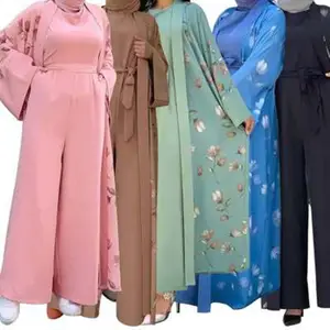 Gaun Lebaran Abaya terbuka Arab elegan putih elegan mewah gaun Muslim Turki Kaftan Maroko wanita mode Jalabiya gaun malam