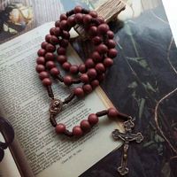 Chapelets modernes rouges en bois, grand chapelet artisanal, Rosario De Madera, chapelet catholique, collier avec croix