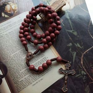Modern Chaplets Red <b>Large</b> Wooden Rosary Handcrafted Rosario De Madera Catholic Rosary <b>Beads</b> Cross Necklace - Product Image 5