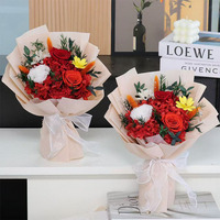 Bouquet de roses éternelles mélangées 3 têtes de l'usine du Yunnan, longue durée (3-5 ans), pour la Fête des Mères et la Saint-Valentin, emballage minimaliste