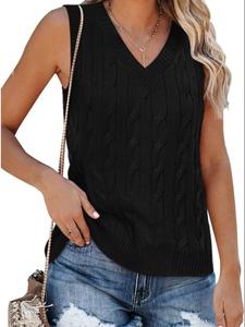 سترة نسائية محبوكة بدون أكمام جديدة لفصلي الربيع والخريف، بلون موحد وتصميم كلاسيكي، مصنوعة من البوليستر بقصة ضيقة وياقة على شكل V - Product Image 5