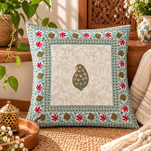 Traditional Cotton <b>Cushion</b> Covers With Hand Block Print Design Soft Breathable Decorative Pillows For Hotel Home Furnishing - Product Image 3
