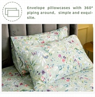 Ensemble de literie pour lit Queen en coton égyptien 100% super doux et respirant, imprimé floral vert, oiseaux et papillons, drap de lit moelleux