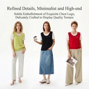 <span class=keywords><strong>T</strong></span>-<span class=keywords><strong>shirt</strong></span> en maille à manches courtes pour <span class=keywords><strong>femme</strong></span>, coupe ajustée, effet superposé, blocs de couleur, mélange cachemire de luxe, printemps-é<span class=keywords><strong>t</strong></span>é, OEM ODM - Product Image 2