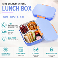 Boîte à lunch en acier inoxydable 304 Aohea à 3 compartiments avec couvercle en PP, boîte bento de qualité alimentaire, préparation des repas, usage quotidien