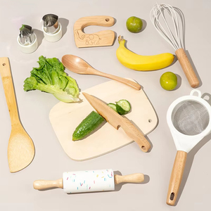 10 Uds. De utensilios de <span class=keywords><strong>cocina</strong></span> Montessori para niños pequeños, juego de utensilios de madera natural para niños, horneado seguro y <span class=keywords><strong>cocina</strong></span> Real, incluye cuchillo de madera - Product Image 6