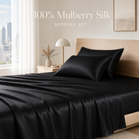 Parure de lit King Size en soie de mûrier 100% pure, tissu uni teint, drap-housse et housse de couette en satin