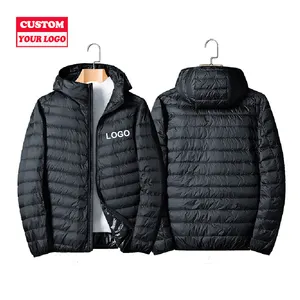 Custom Logo Outdoor Lightweight Warm Duck Feather Men Nylon Hooded Winter Bubble Puff Down Coat Puffer Jackets With Hood