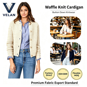 VELAN Nuova Collezione Primavera-Estate, <span class=keywords><strong>Cardigan</strong></span> da Donna in Maglia Leggera con Bottoni, Maniche Lunghe e Volant - Product Image 1