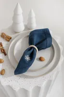 Serviettes en lin personnalisées brodées flocon de neige, linge de table hiver Noël, serviettes de dîner réutilisables sur mesure, cadeau, vente en gros