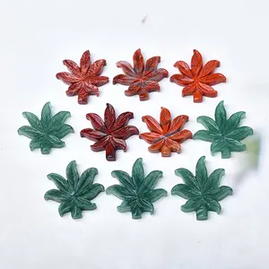 CHUSE kerajinan kristal ukiran tangan daun maple batu alami jasper merah Hijau aventurine kristal daun maple