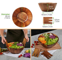 Vente en gros Ensemble de bols décoratifs pour la pâte à fruits en bois d'acacia pour la cuisine, grand saladier en bois de luxe avec serveurs