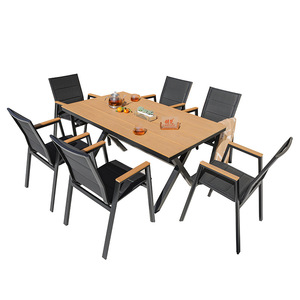 Ensemble de table de jardin d'extérieur 6 places, structure en aluminium, résistant aux intempéries, design contemporain, mobilier de patio - Product Image 1