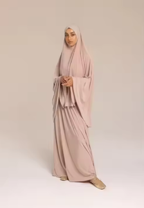 中国Feishun会社OEM/ODM純粋な色伝統的なイスラム教徒の女性の祈り控えめなJilbab Abaya 2ピースセットドレス - Product Image 3