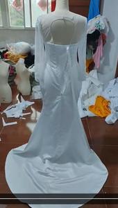 2025 árabe Aso Ebi vestido de novia de talla grande cosido a mano perlas encaje bordado blanco satén sirena vestido con mangas completas para novia - Product Image 6