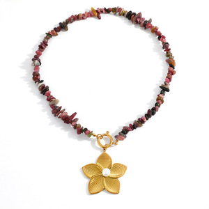 Collier de fleurs avec perles et pierres naturelles, plaqué or 18 carats, chaîne de clavicule, pour les fêtes et le quotidien - Product Image 5