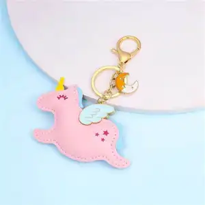 China Manufacturer Keychains Custom Cute Cartoon unicorn key chain PU Leather Keychain with Metal Key Ring horse keychain