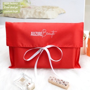 Luxury Custom Logo Printed Brown <b>Envelope</b> Satin Bag Purse Clothing Shoe Hair Wig Packaging Dust Gift Bag Silk Pouch - Product Image 2