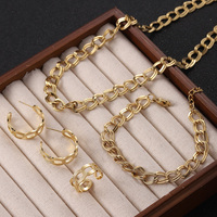 Conjunto de Joyería Punk de Acero Inoxidable: Gargantilla y Cadenas de Eslabones Cubanos Planos Grandes y Gruesos Ovalados para Mujer