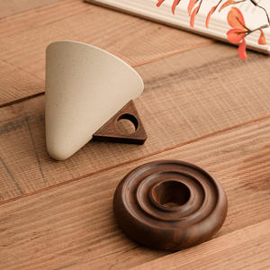 Tasse à café <span class=keywords><strong>en</strong></span> céramique rétro, ensemble de tasses à café créatives <span class=keywords><strong>en</strong></span> forme de cône, élégante petite tasse à thé <span class=keywords><strong>en</strong></span> <span class=keywords><strong>bois</strong></span> avec poignée <span class=keywords><strong>en</strong></span> <span class=keywords><strong>bois</strong></span> massif et sous-verre - Product Image 6